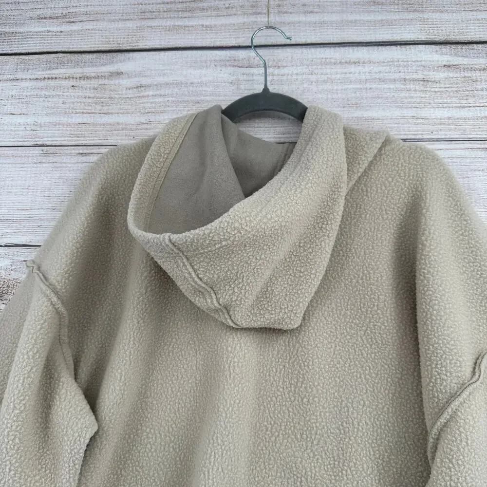 We the Free People Crop Oversize Sherpa Fleece Hoodie Womens XS Beige Boxy